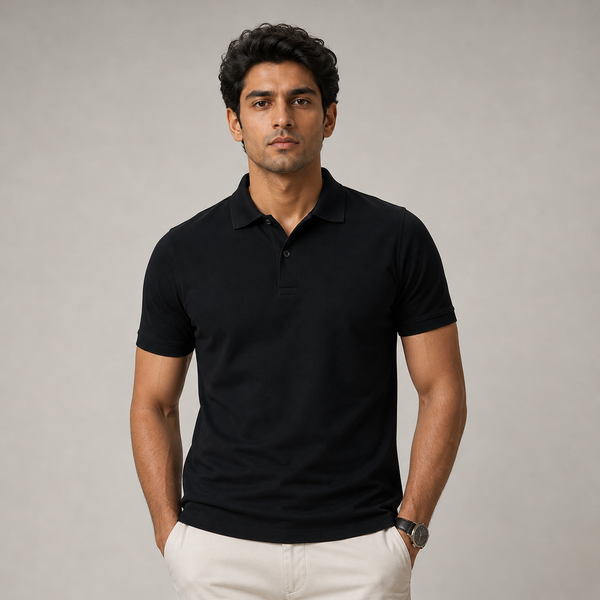 American Supima Cottom Polo T-shirt- Black