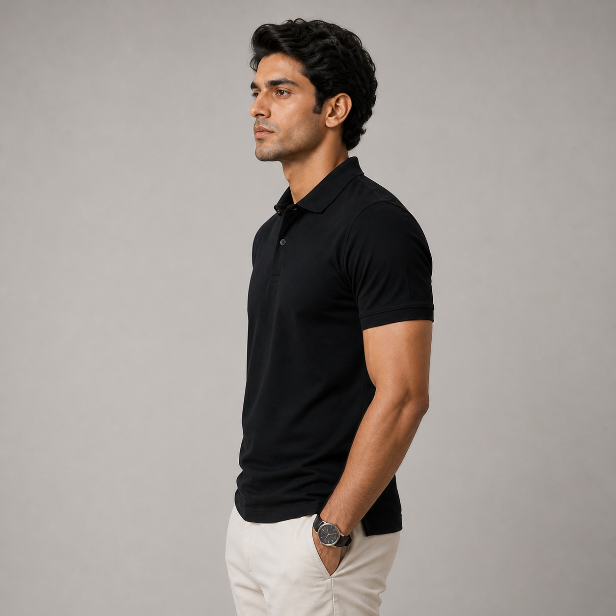 American Supima Cottom Polo T-shirt- Black